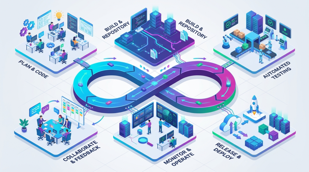 DevOps Image: DevOps Lifecycle 3D Vector Illustration